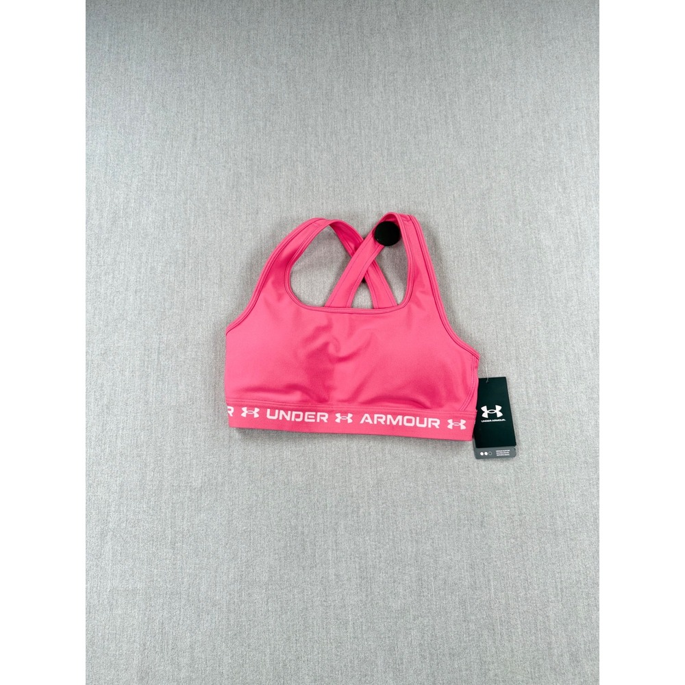 Under Armour Womens Crossback Mid Bra Pink Compression Sports Bra 1361034 Medium